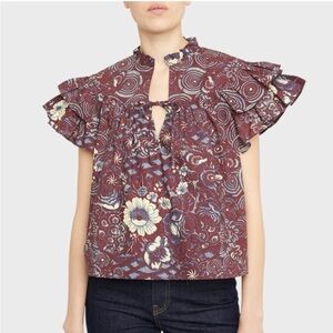Ulla Johnson Letty Floral Flutter-Sleeve Top